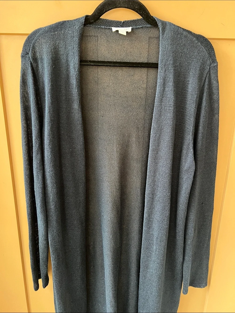J.Jill Navy Sz L Linen Open Knit Long Line Open Front Duster Cardigan
